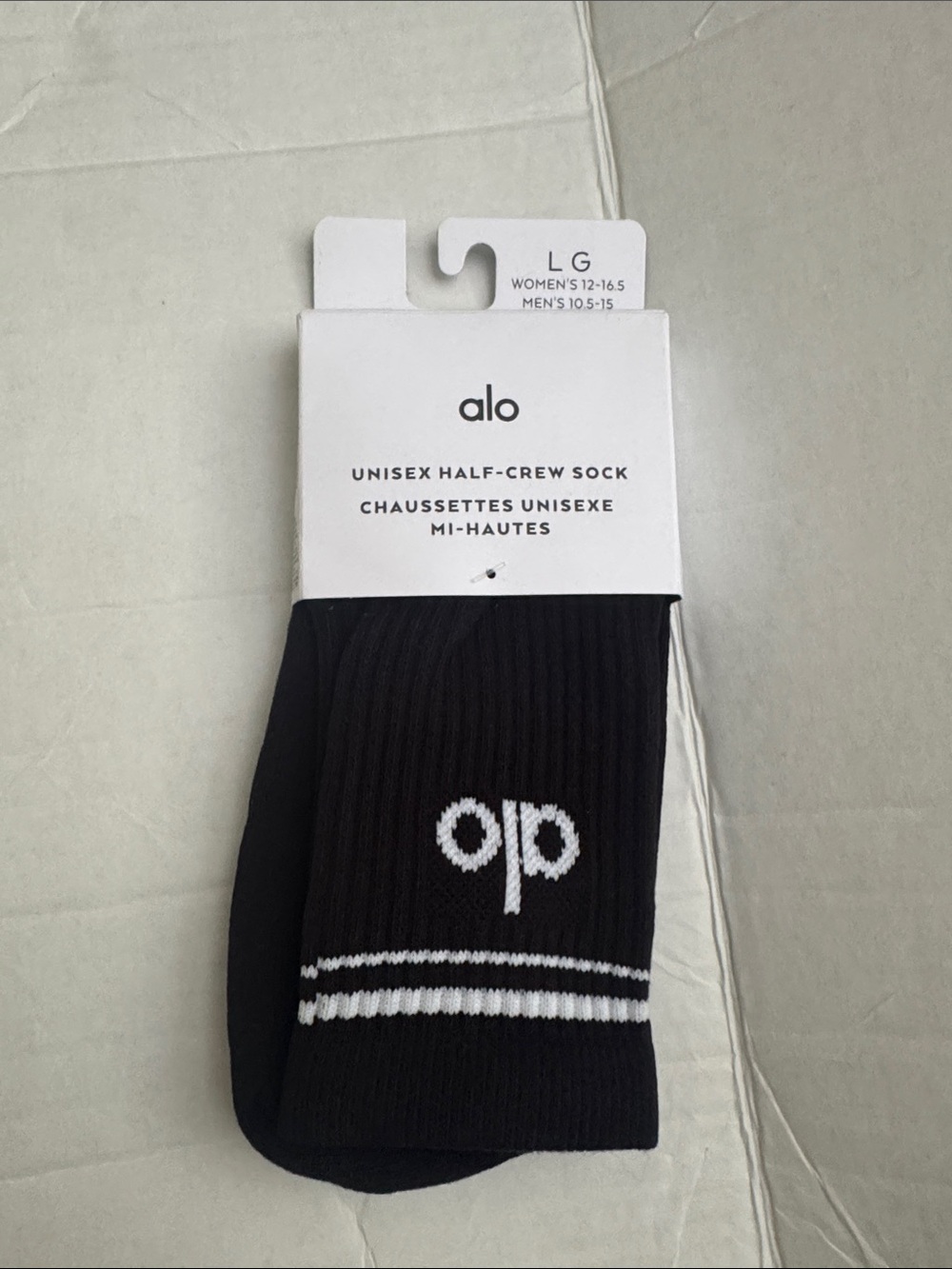 ALO Yoga Black Half-Crew Athletic Socks with White Logo